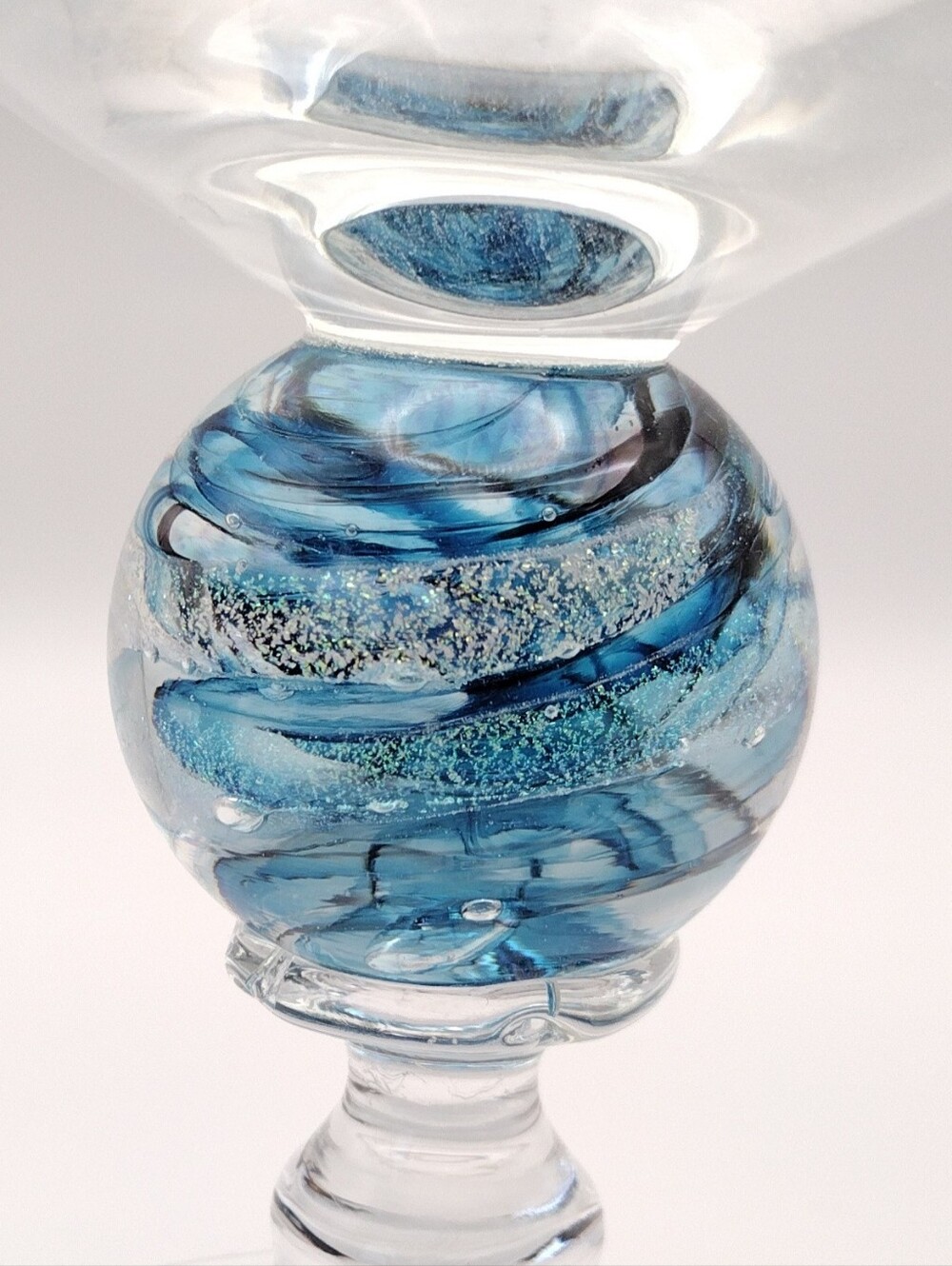 Signed Minh Martin Romeo Glass Planet Wine Glass Heliotrope & Turquoise